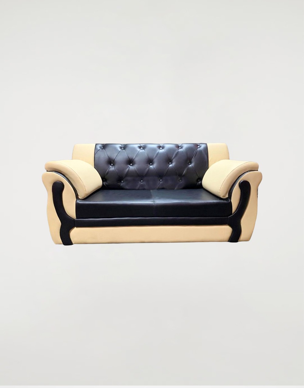 Synthetic Leather Rolled Arm Fluffy Arm Sofa/Two Seater Living Room or Office Sofa